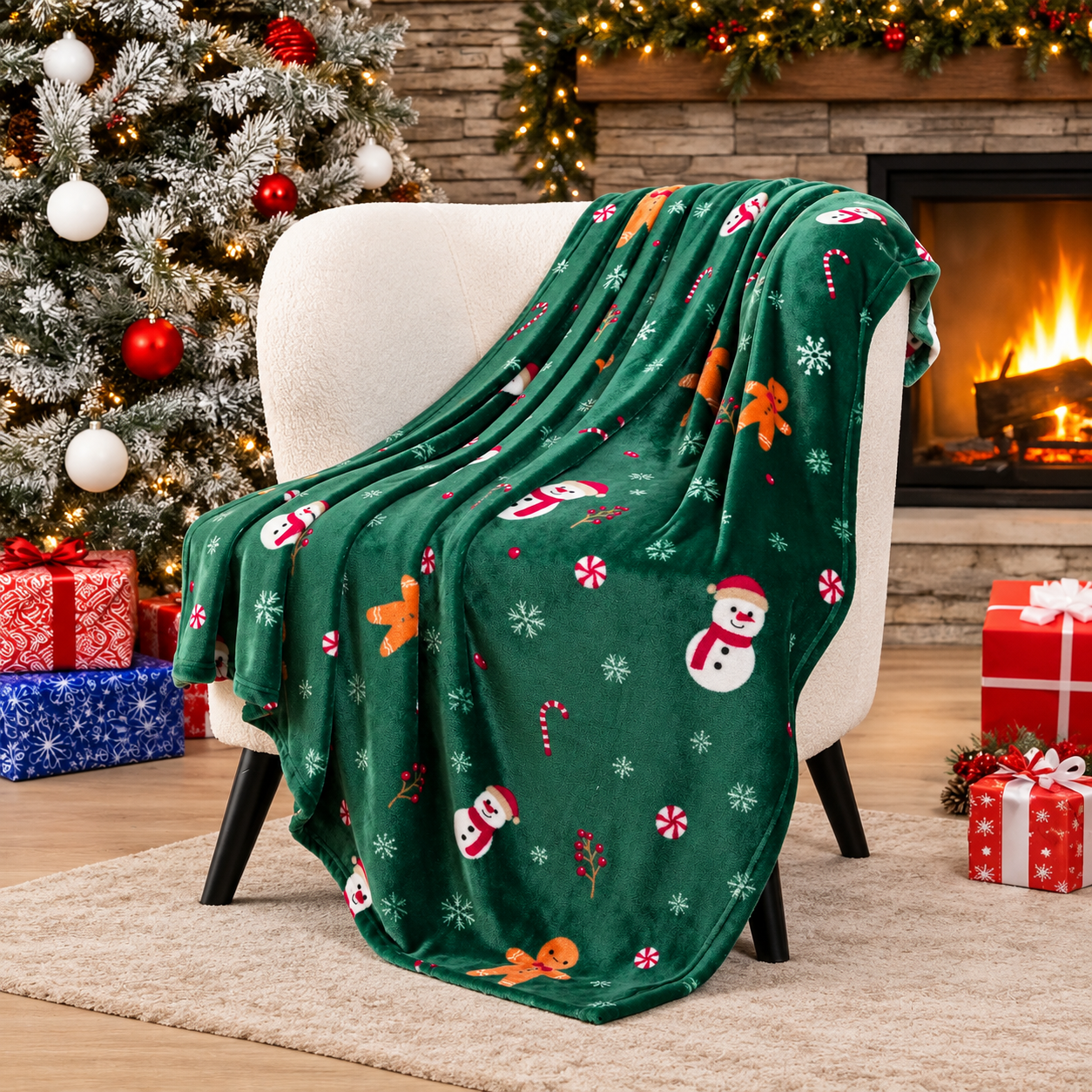 Christmas Gingerbread And Halloween Printed Blanket
