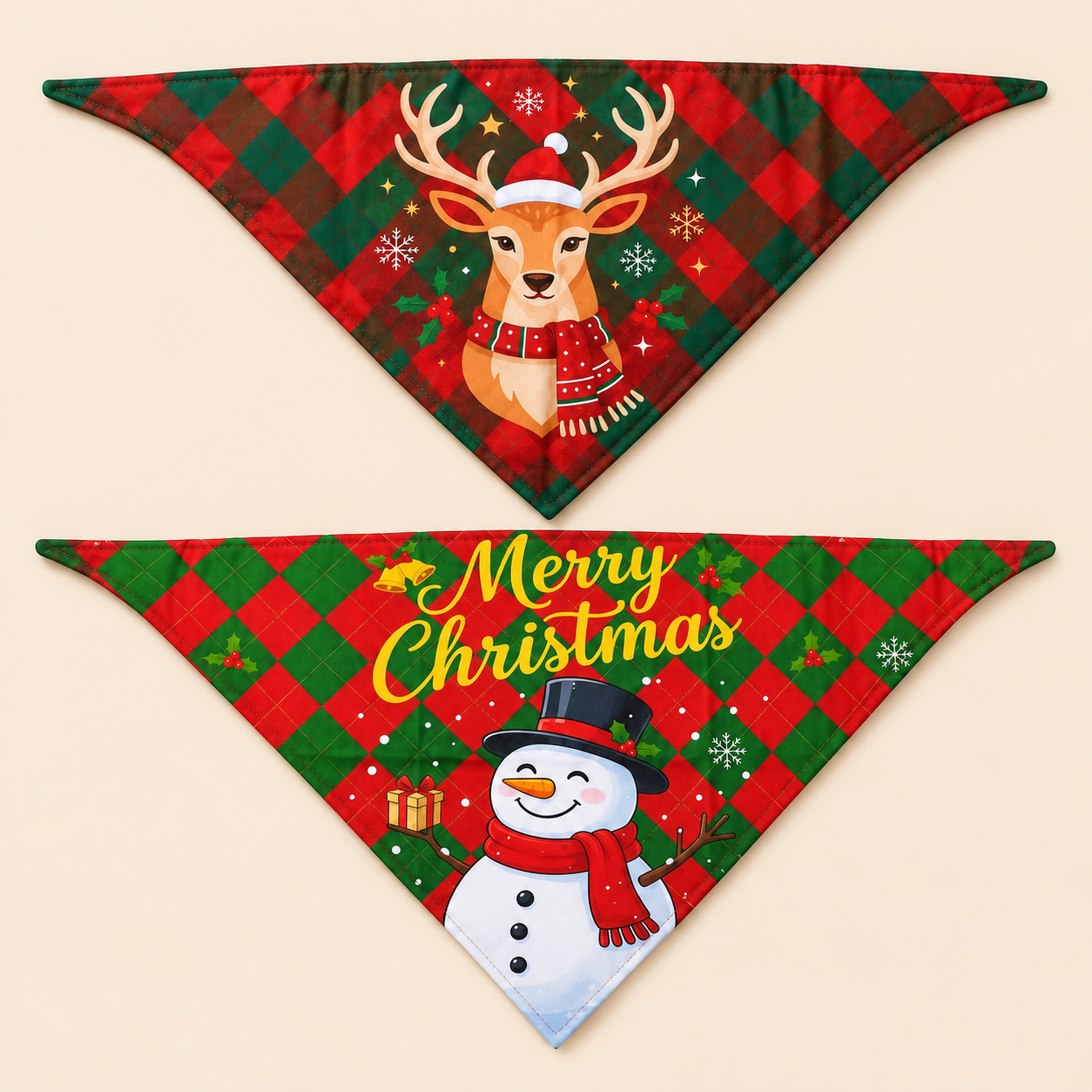 Christmas Snowman Reindeer Print Pet Bandana for Dogs and Cats