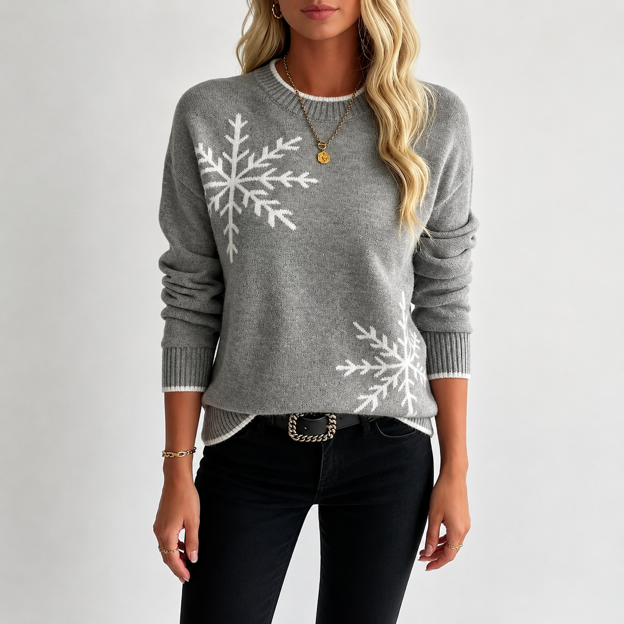 Casual Snowflake Printed Sweater For Women  