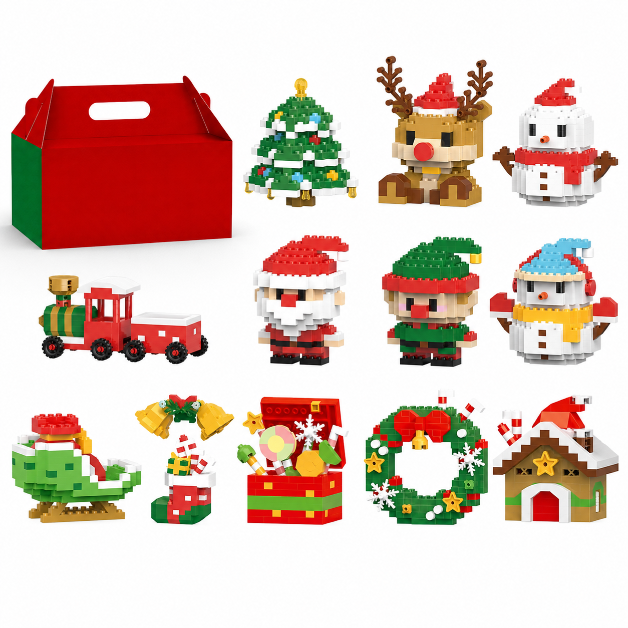 Christmas Building Blocks Set With Snowman Santa Reindeer And Tree