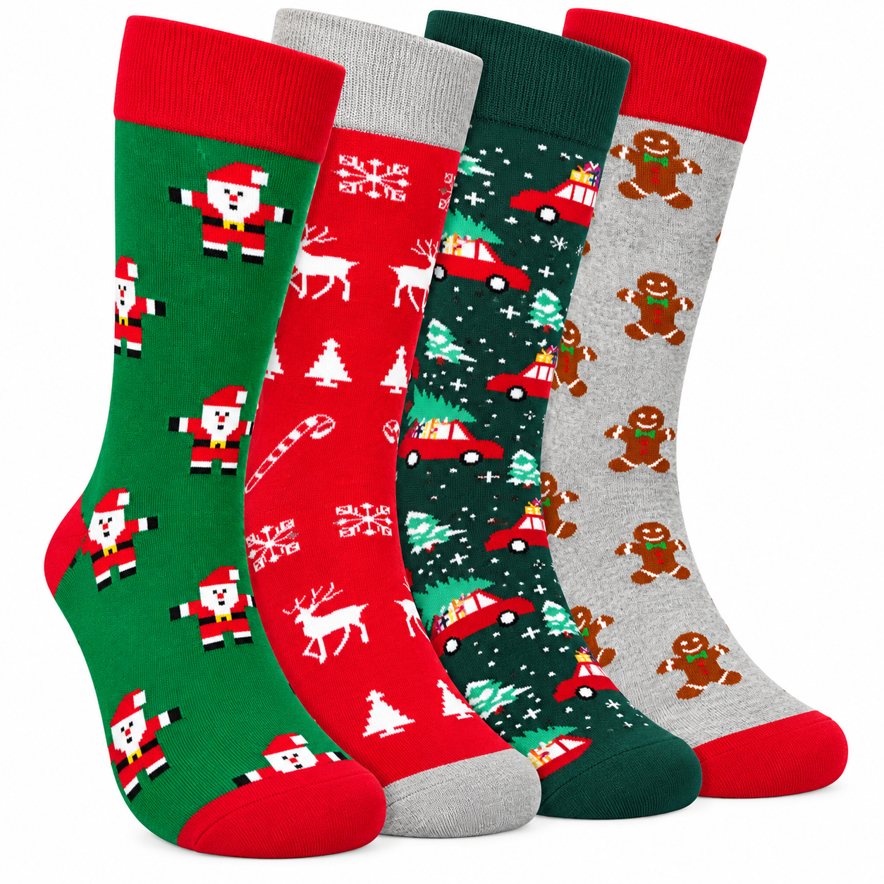4 Pairs Christmas Printed Crew Socks For Men