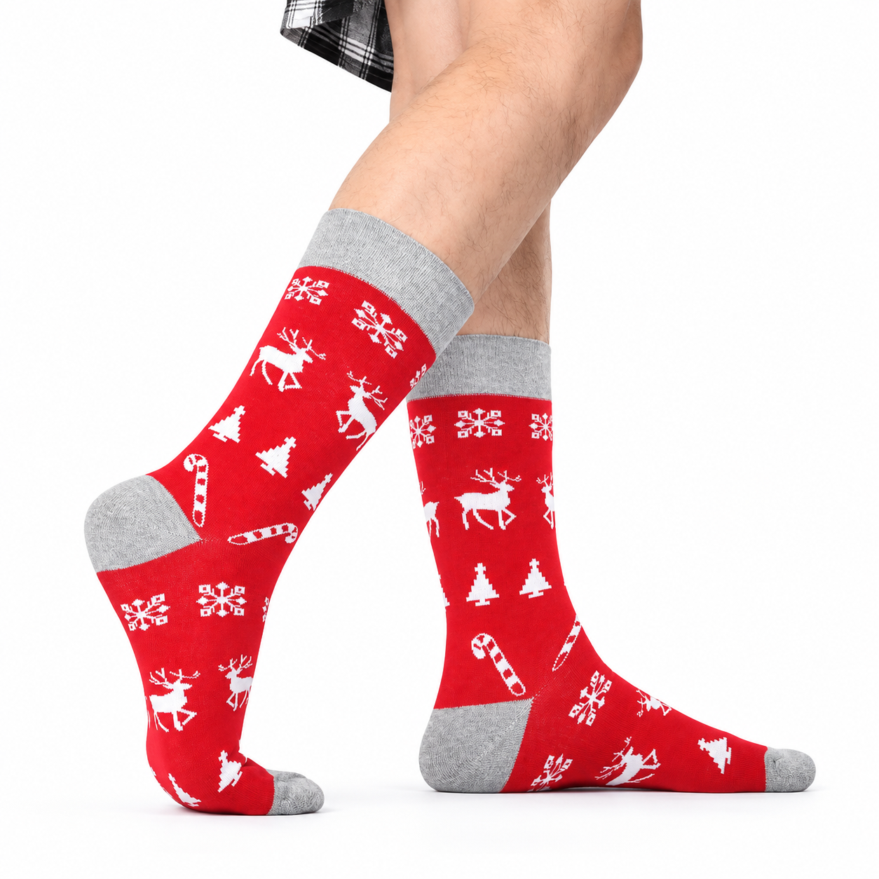 4 Pairs Christmas Printed Crew Socks For Men