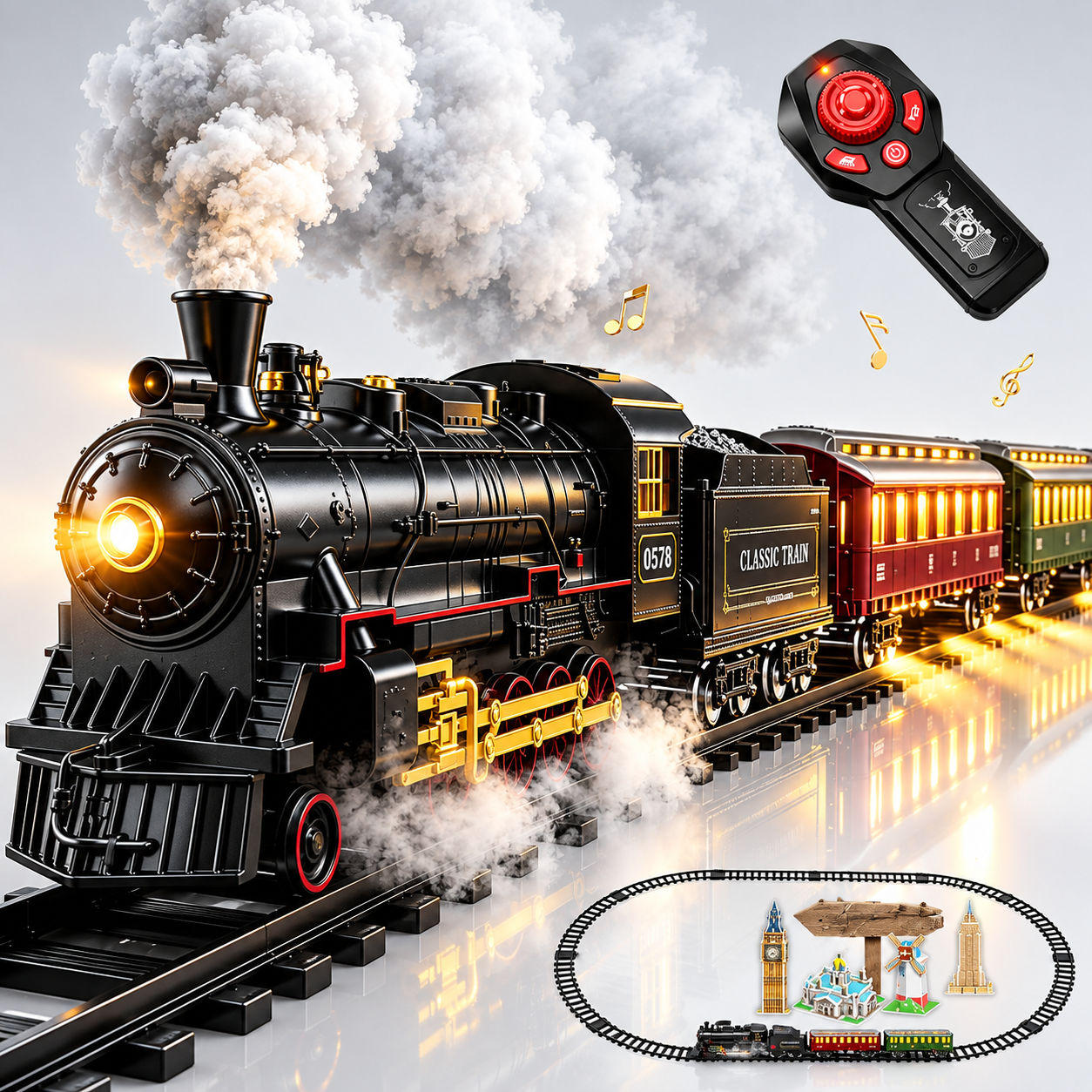 Christmas Electric Train Set With Steam Lights Sounds And Tracks