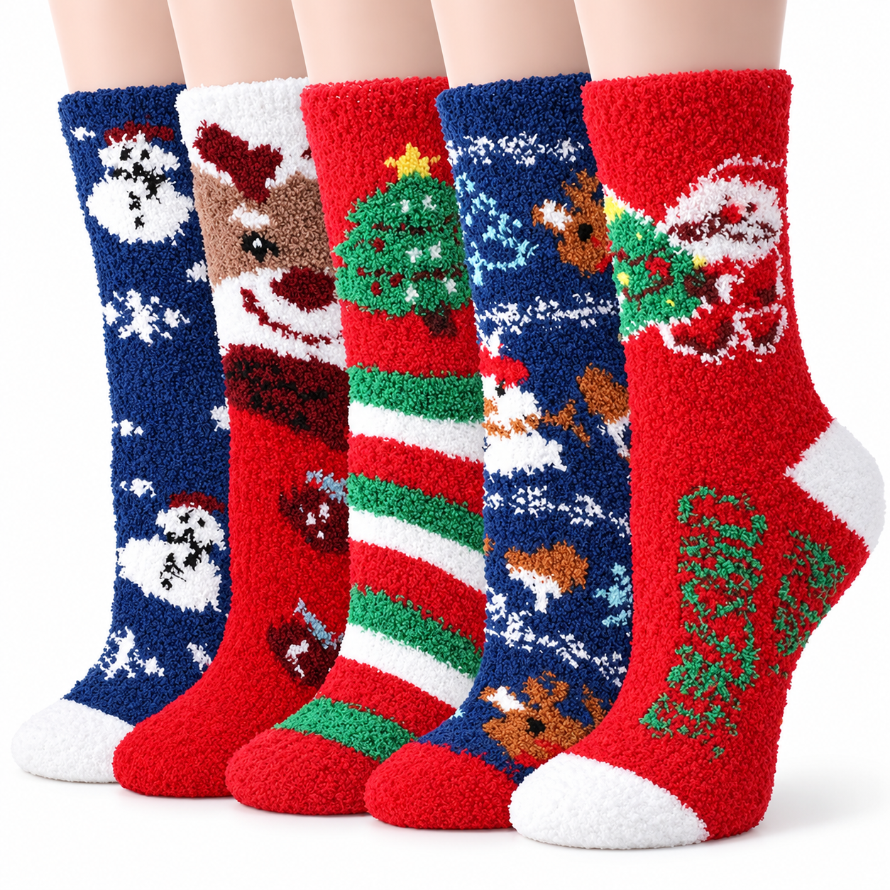 5 Pairs Christmas Fuzzy Slipper Socks For Women