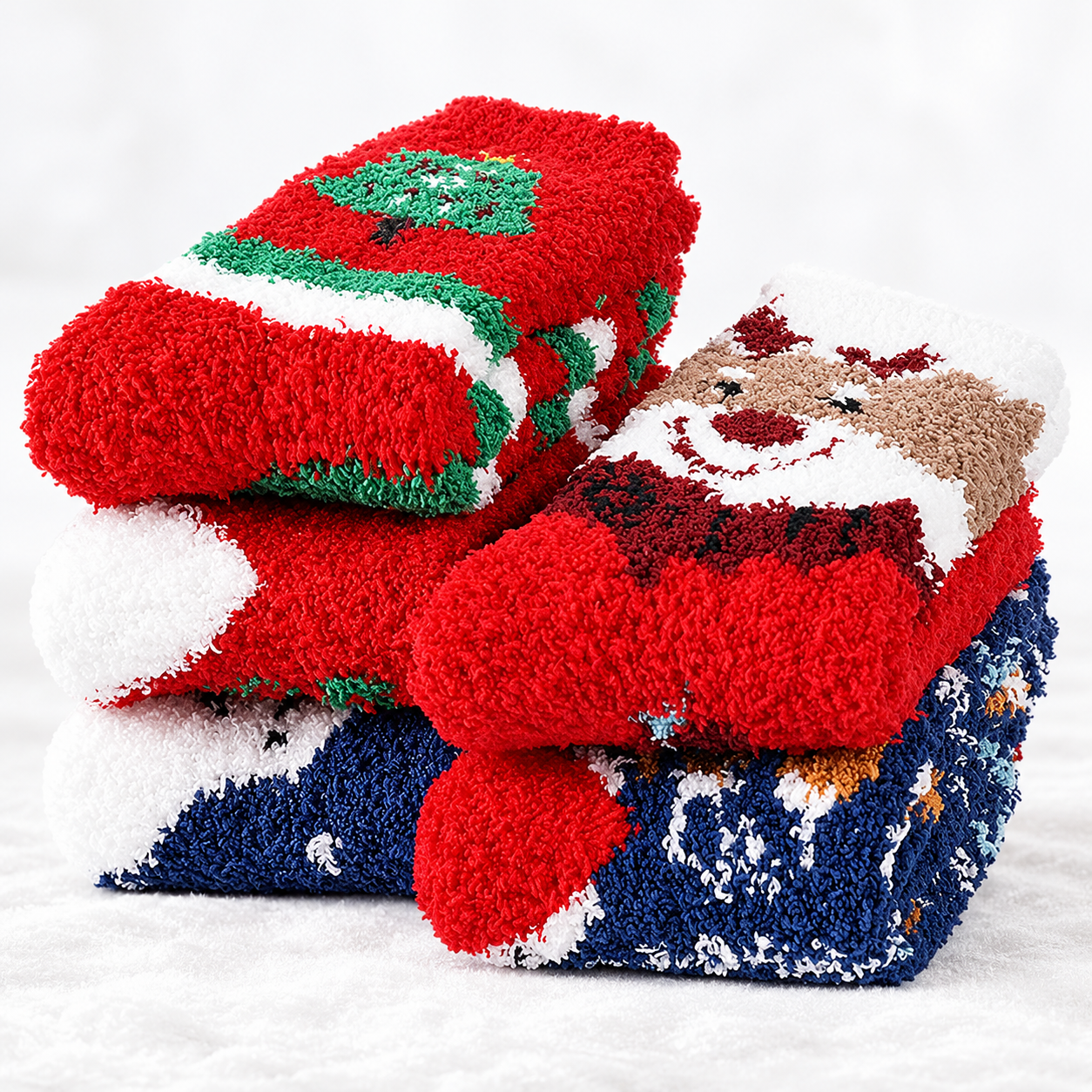 5 Pairs Christmas Fuzzy Slipper Socks For Women