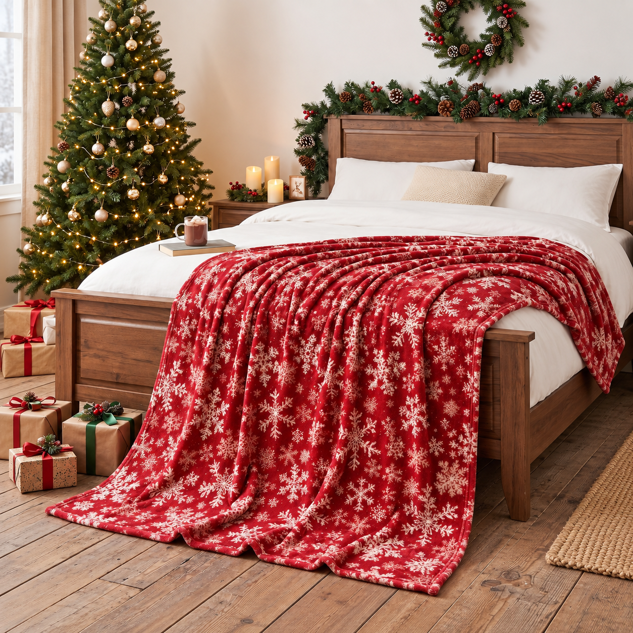 Soft Snowflake Printed Blanket For Christmas For Men And Women