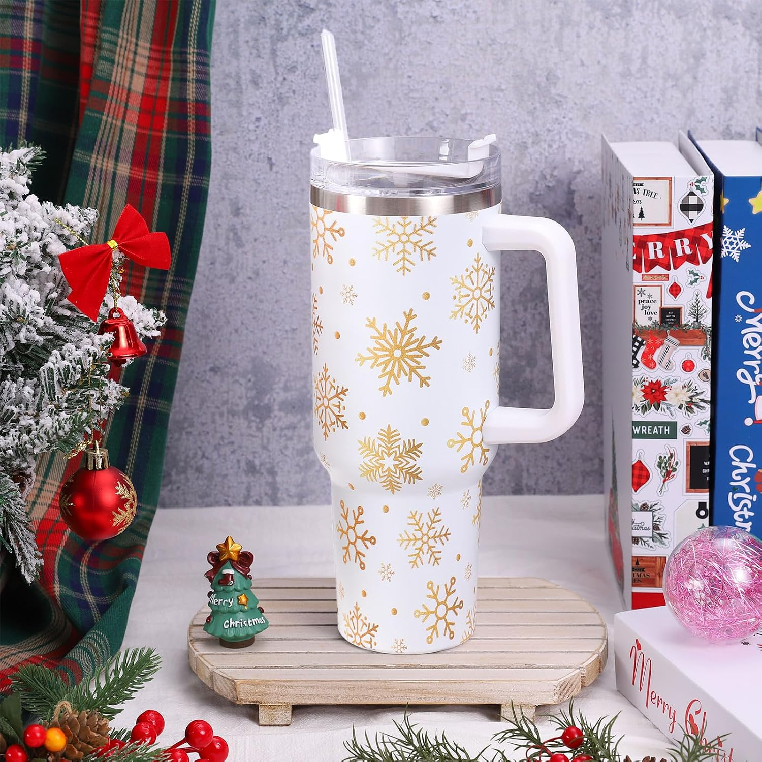 40 oz Christmas Holiday Travel Tumbler With Straw & Lid