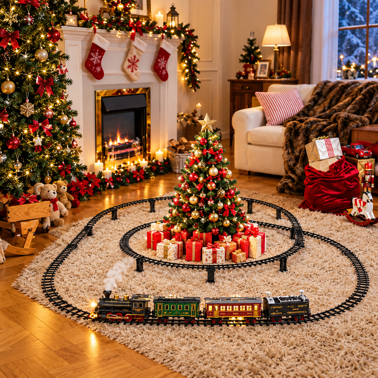 Christmas Electric Train Set With Elevated Tracks Lights And Music