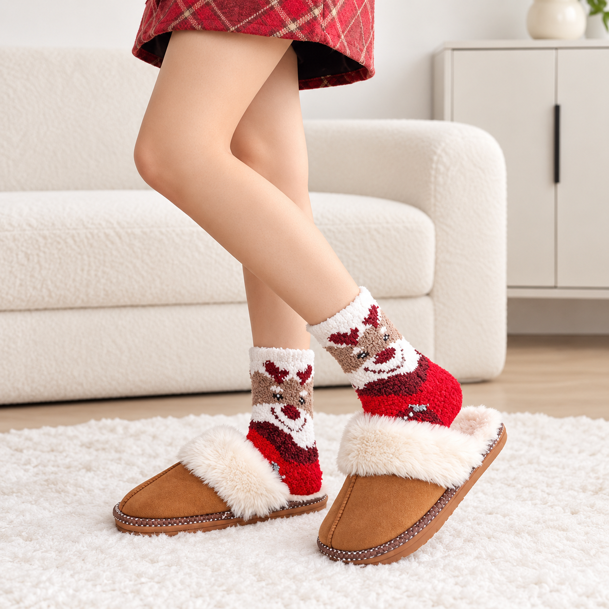 5 Pairs Christmas Fuzzy Slipper Socks For Women