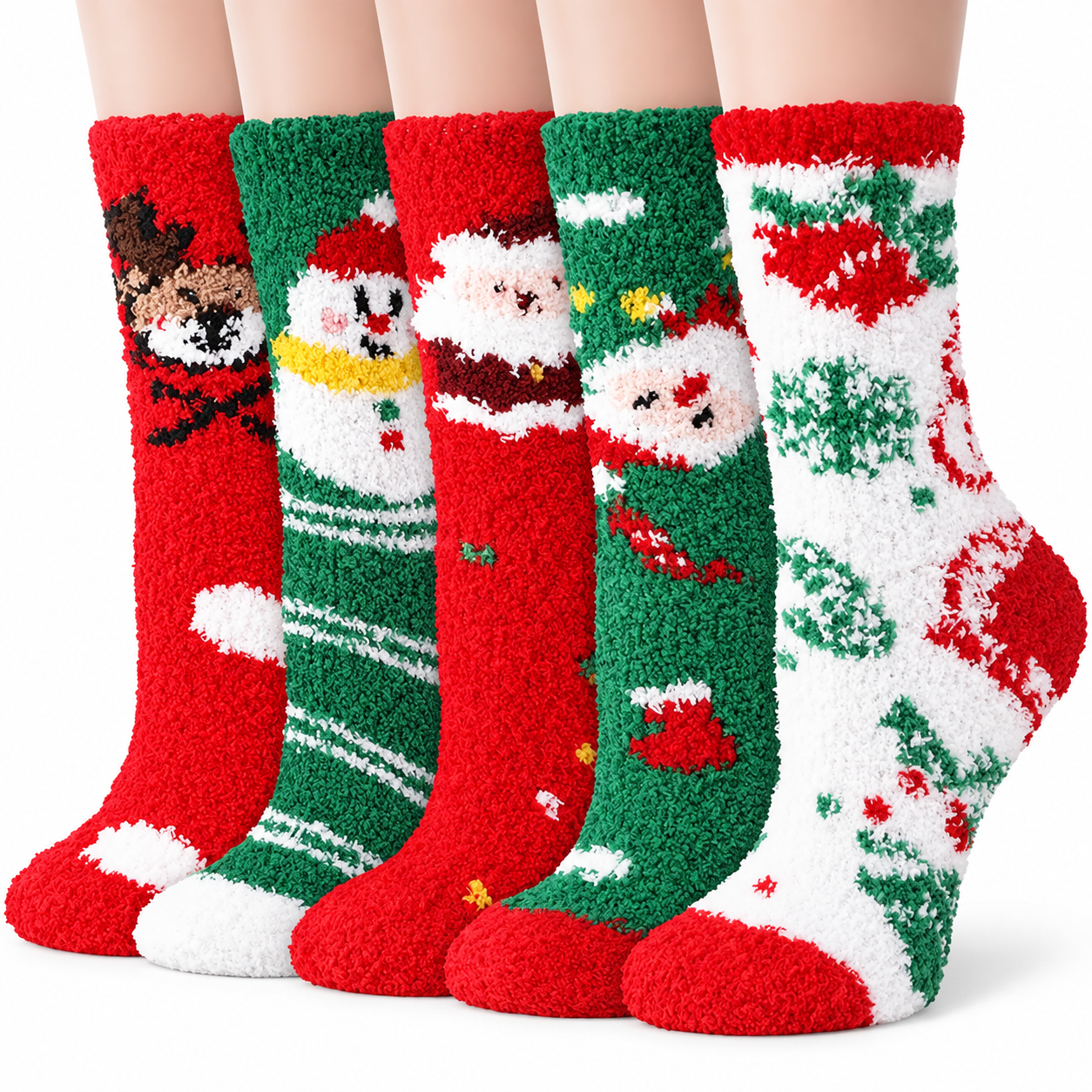 5 Pairs Christmas Fuzzy Slipper Socks For Women