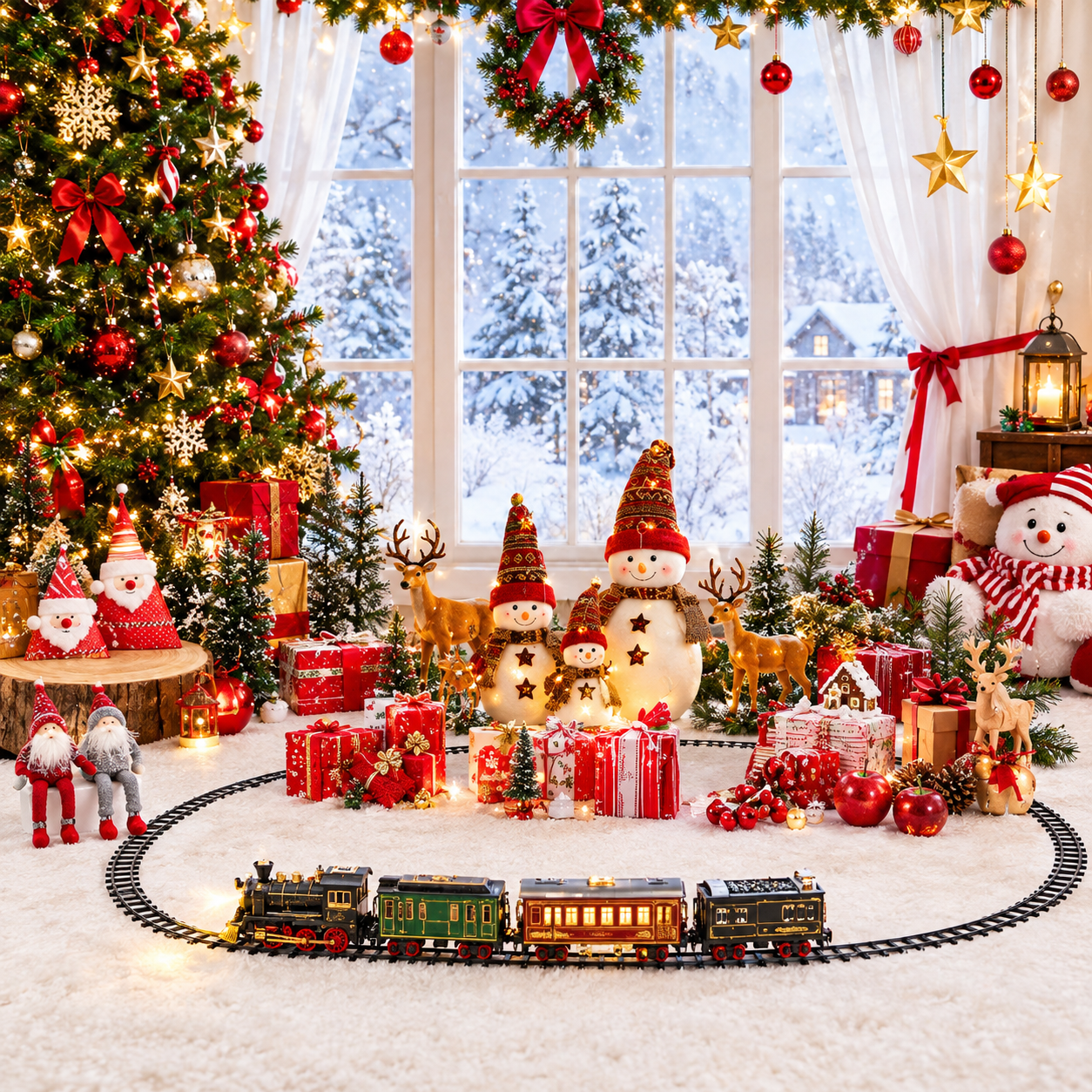 Christmas Electric Train Set With Elevated Tracks Lights And Music