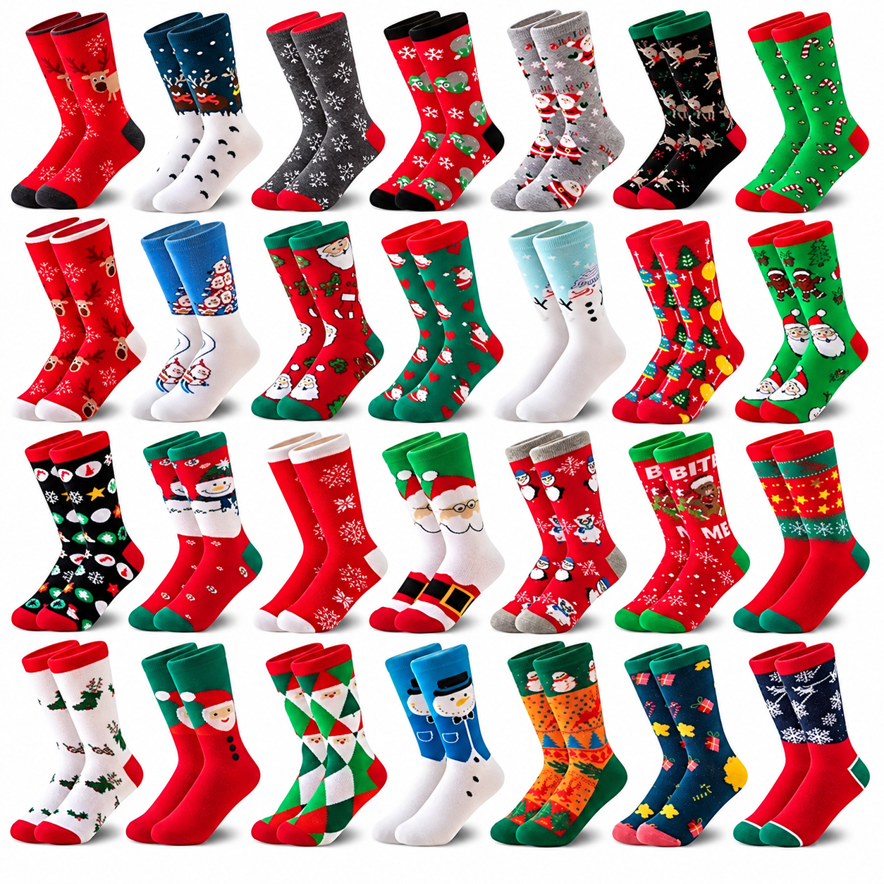 28 Pairs Christmas Stuffer Socks Set For Men And Women