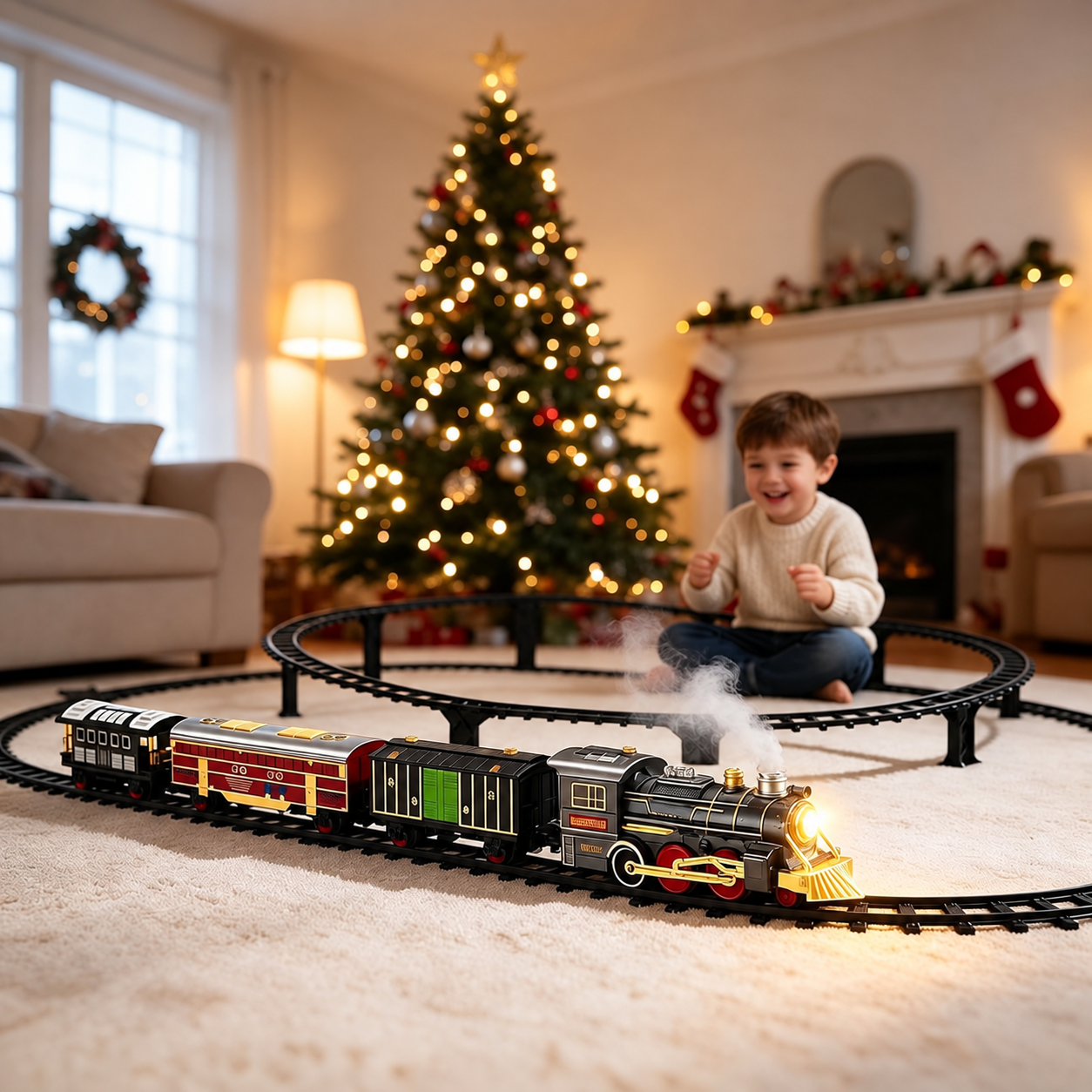 Christmas Electric Train Set With Elevated Tracks Lights And Music