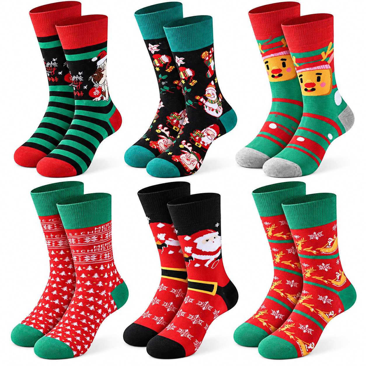 Pack of 6 Pack Christmas Crew Socks for Men
