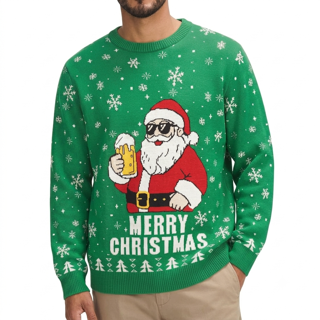 Festive Snowflake and Tree Knit Christmas Pullover Sweater for Men
