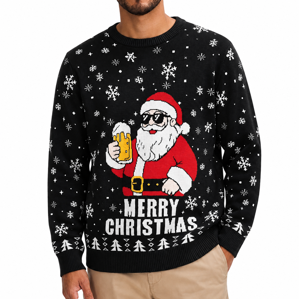 Festive Snowflake and Tree Knit Christmas Pullover Sweater for Men