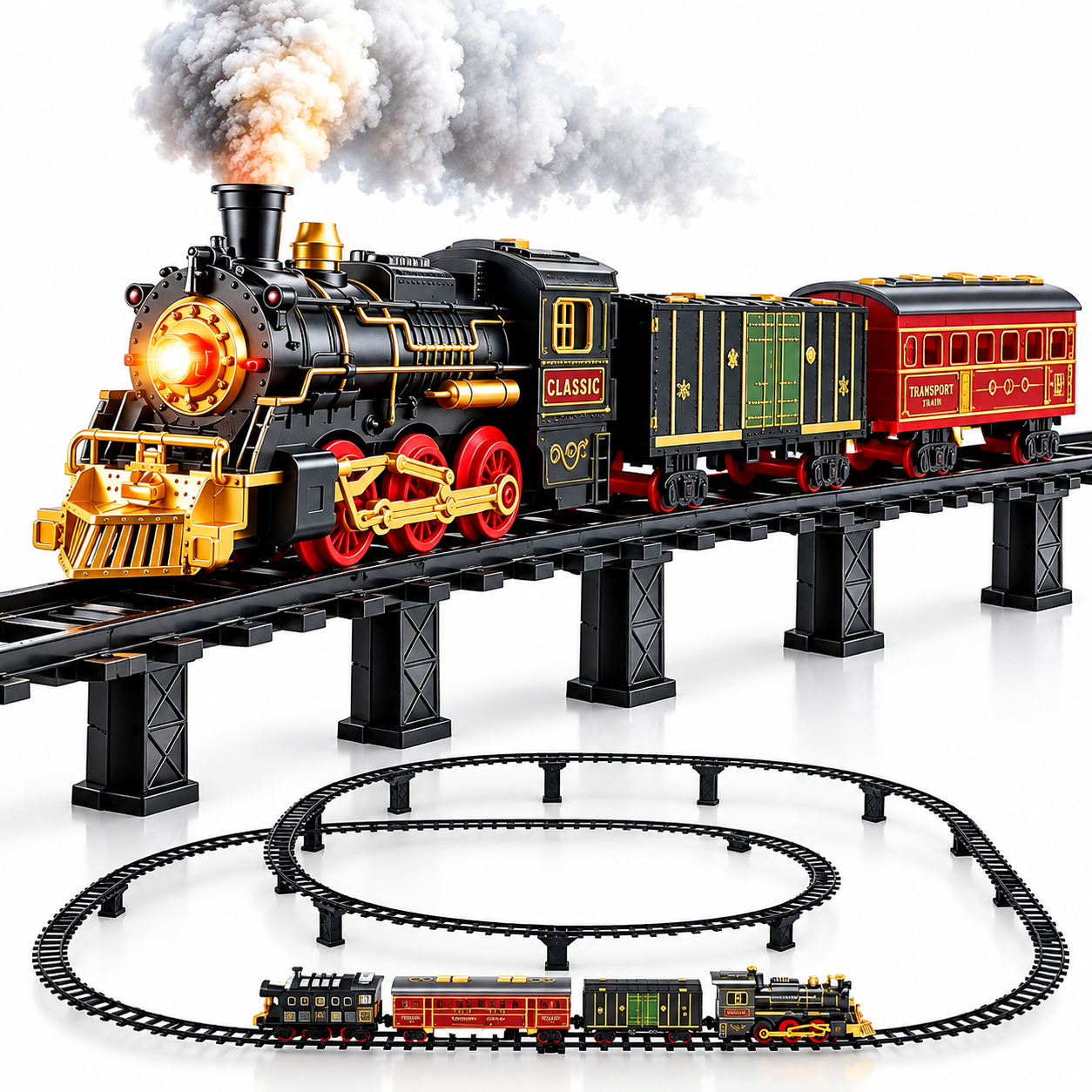 Christmas Electric Train Set With Elevated Tracks Lights And Music