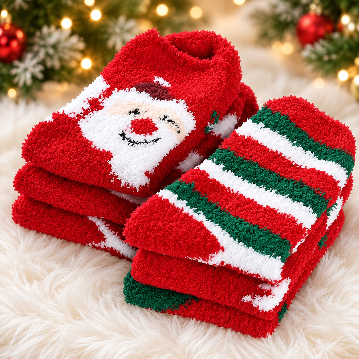 6 Pairs Christmas Fuzzy Socks for Women Warm Fluffy Slipper Socks