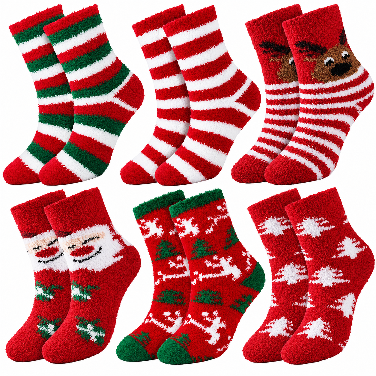 6 Pairs Christmas Fuzzy Socks for Women Warm Fluffy Slipper Socks