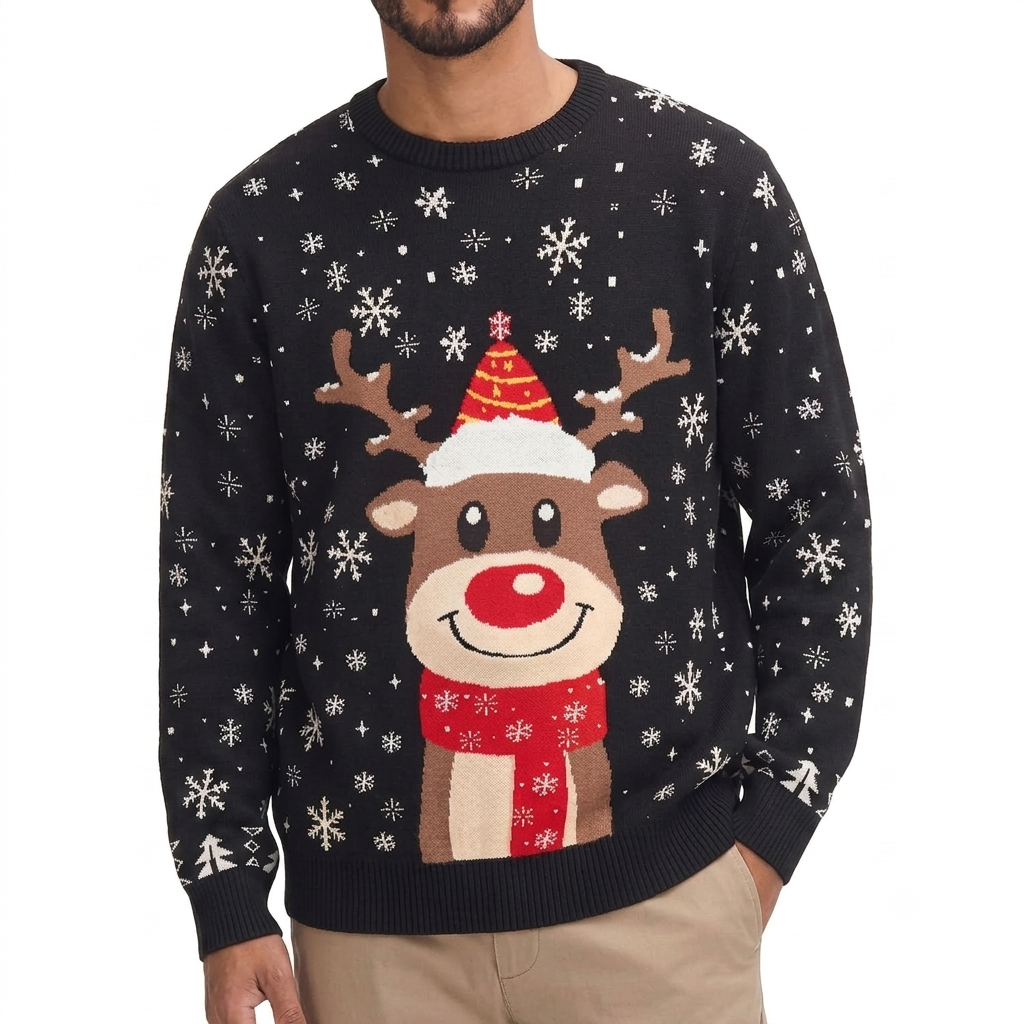 Festive Snowflake and Tree Knit Christmas Pullover Sweater for Men