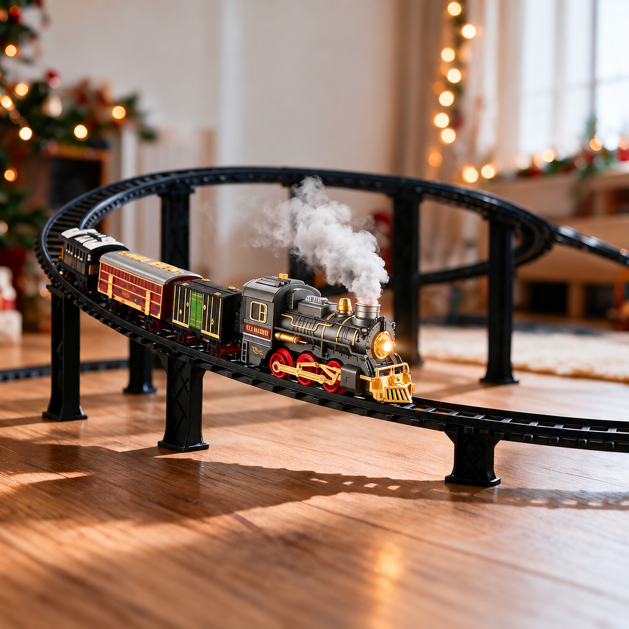 Christmas Electric Train Set With Elevated Tracks Lights And Music