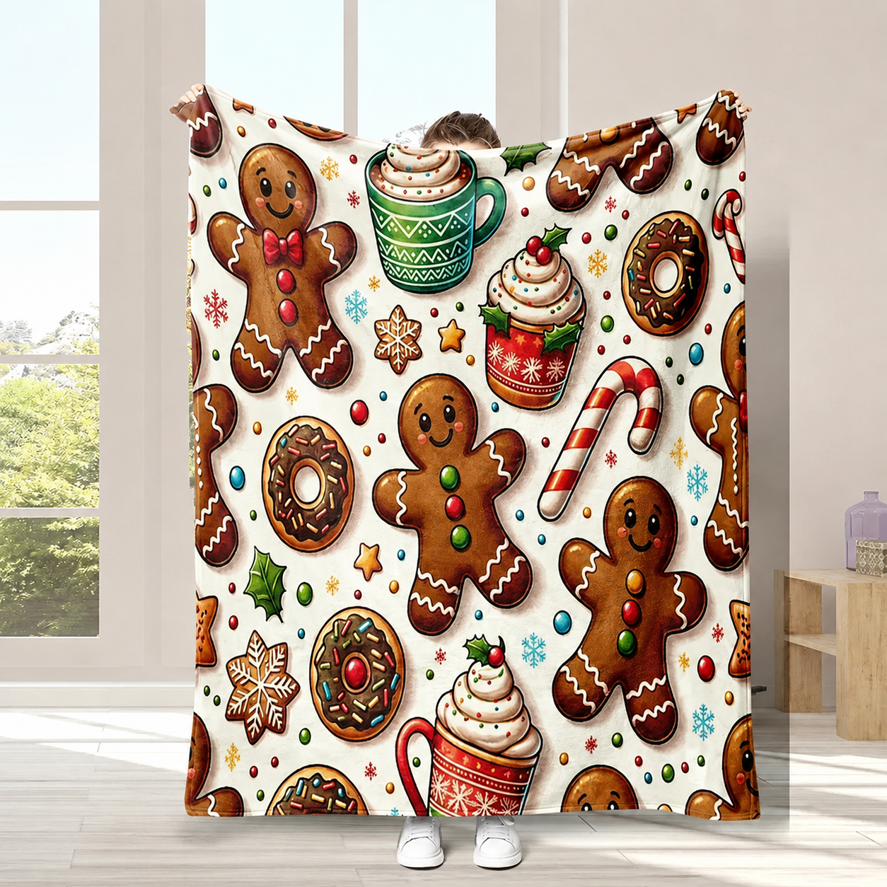 Gingerbread Print Christmas Throw Blanket For Sofa Couch Bedroom And Dorm