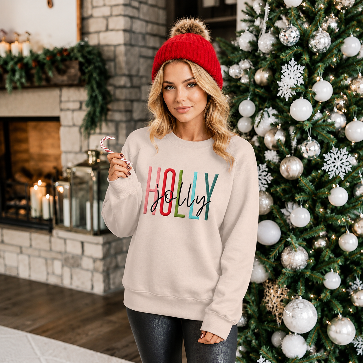 Christmas Embroidered Graphic Sweatshirt For Women  