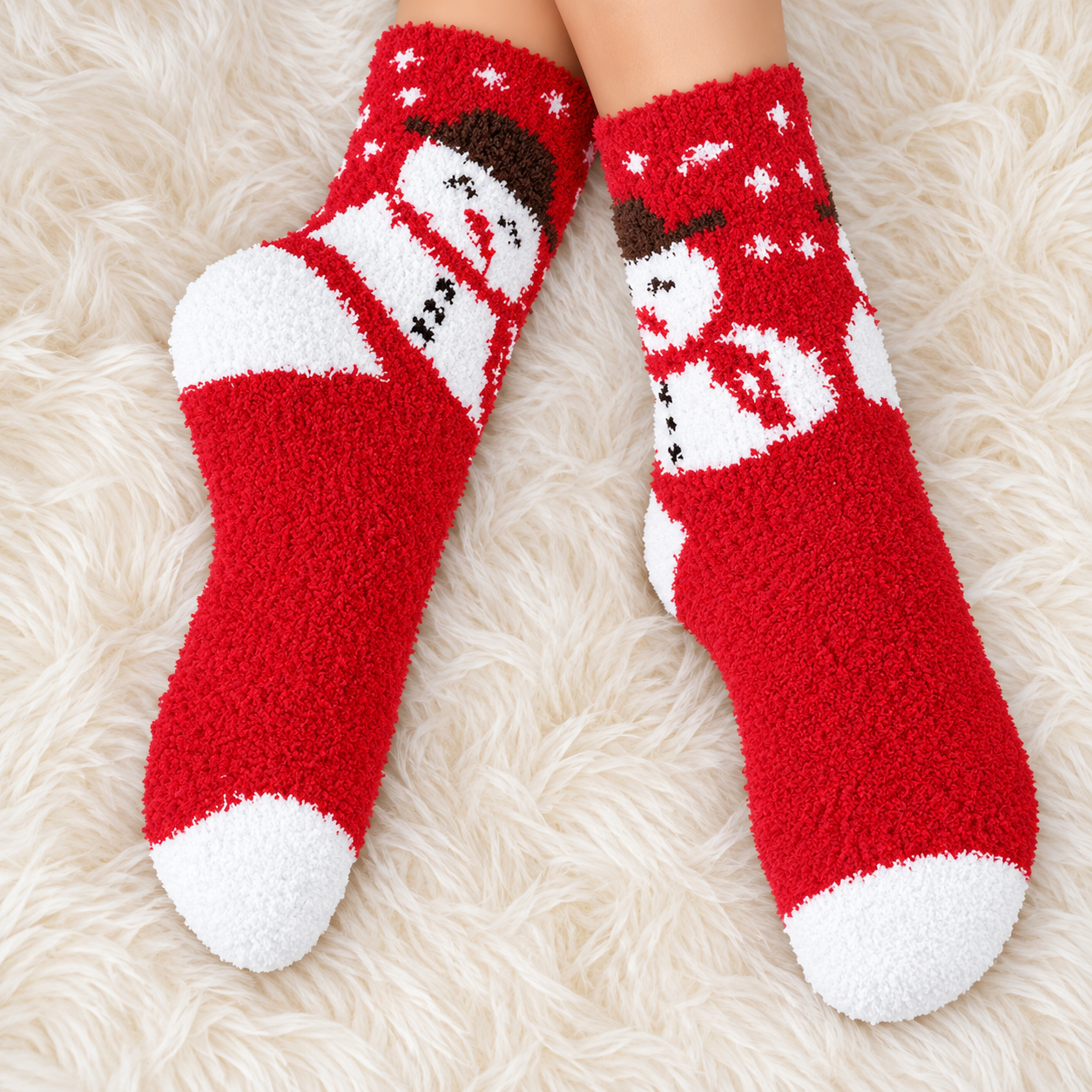 6 Pairs Christmas Fuzzy Socks for Women Warm Fluffy Slipper Socks