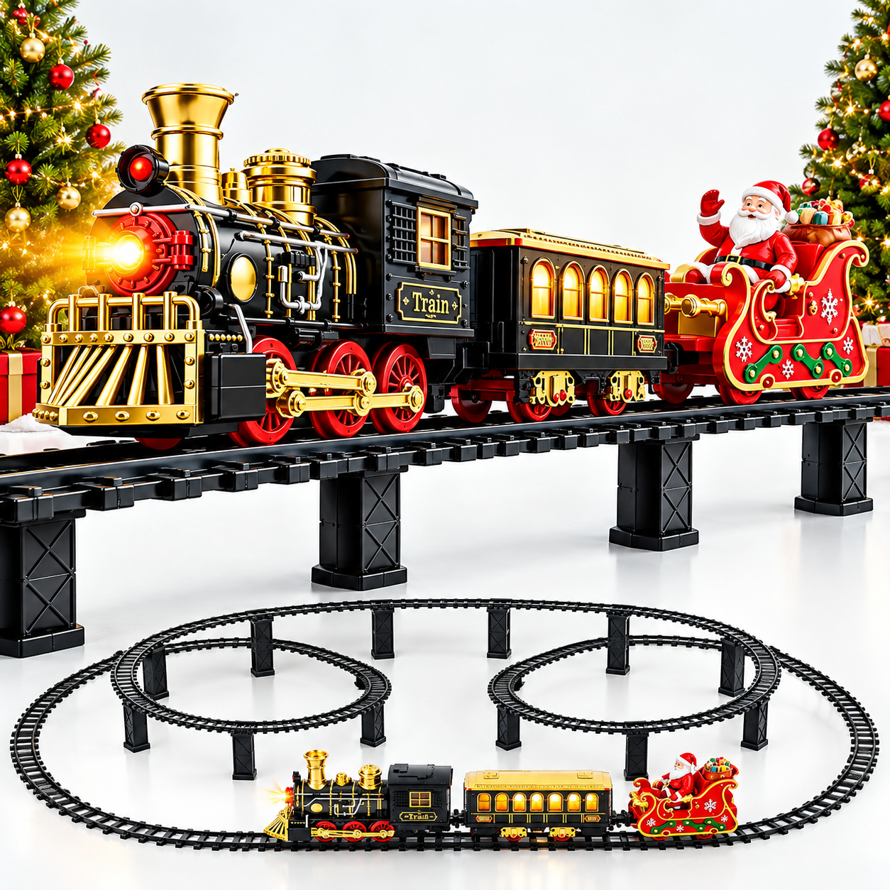 Christmas Electric Train Set With Elevated Tracks Lights And Music