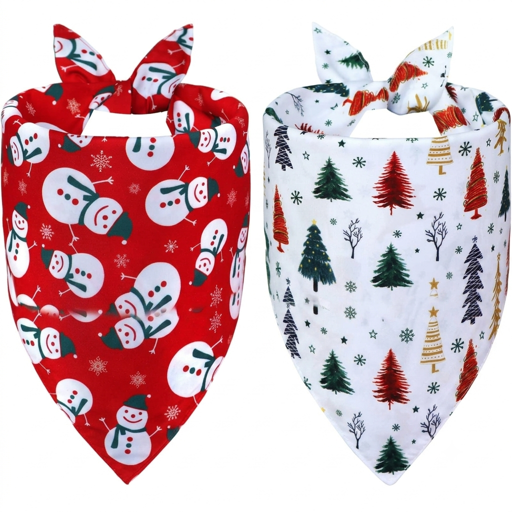 Pack Of 2 Christmas Themed Bandanas For Dogs  