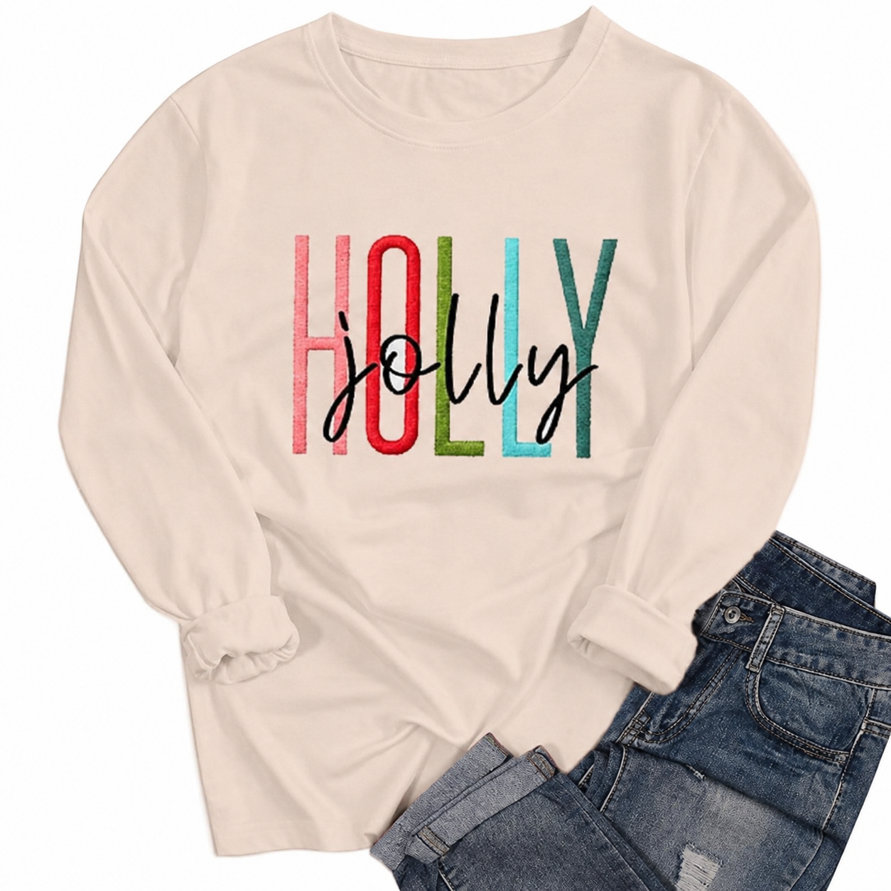 Christmas Embroidered Graphic Sweatshirt For Women  