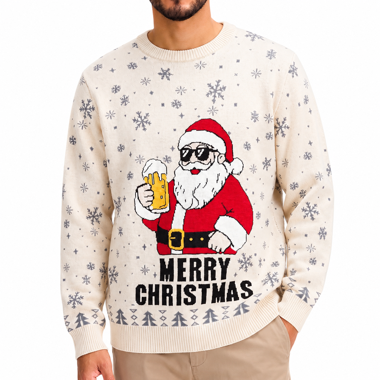 Festive Snowflake and Tree Knit Christmas Pullover Sweater for Men