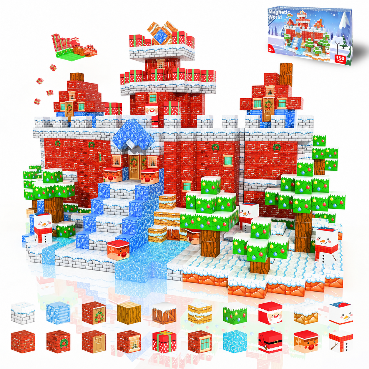 Christmas Snow Village And Forest Building Blocks Toy Set For Kids