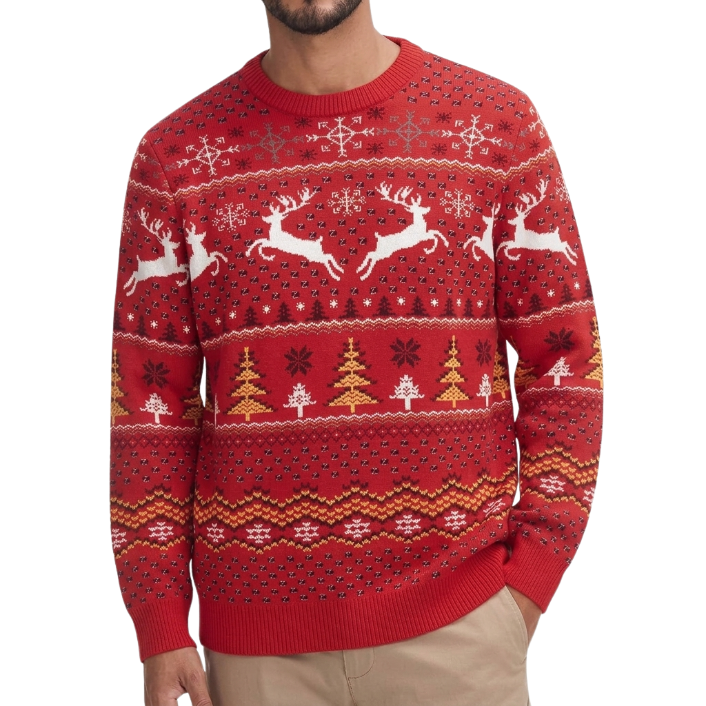 Festive Snowflake and Tree Knit Christmas Pullover Sweater for Men