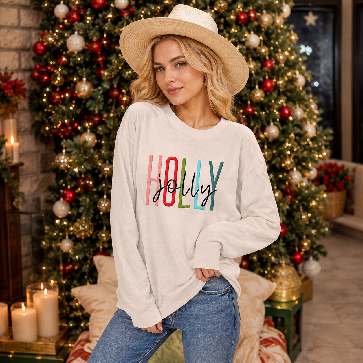 Christmas Embroidered Graphic Sweatshirt For Women  