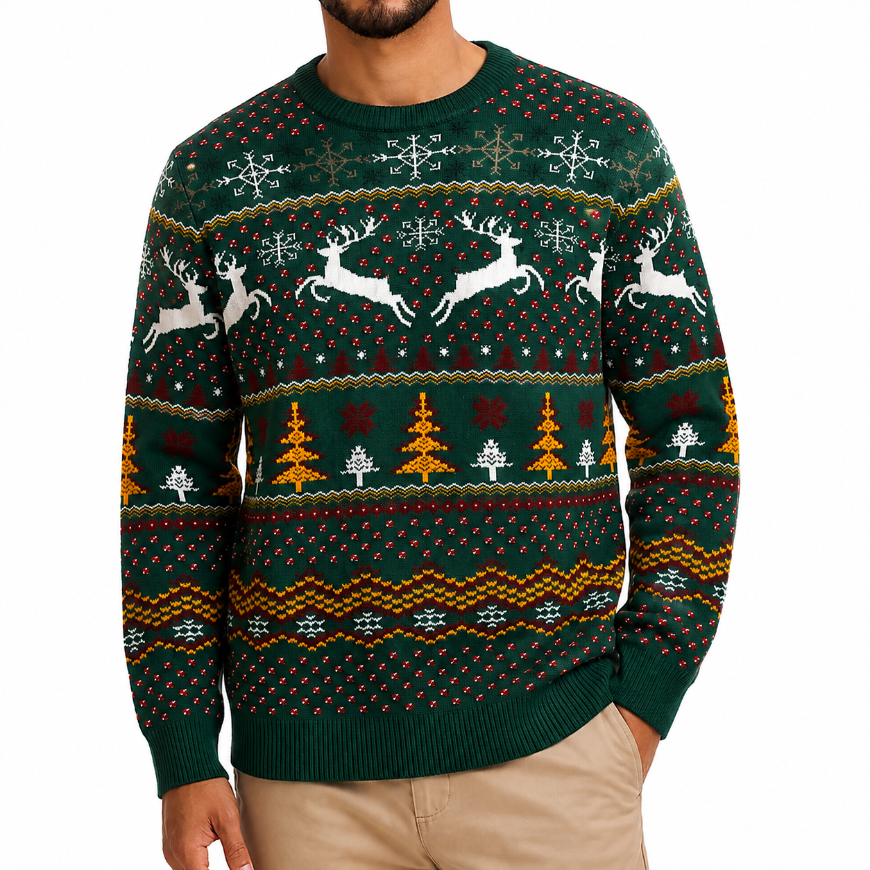Festive Snowflake and Tree Knit Christmas Pullover Sweater for Men