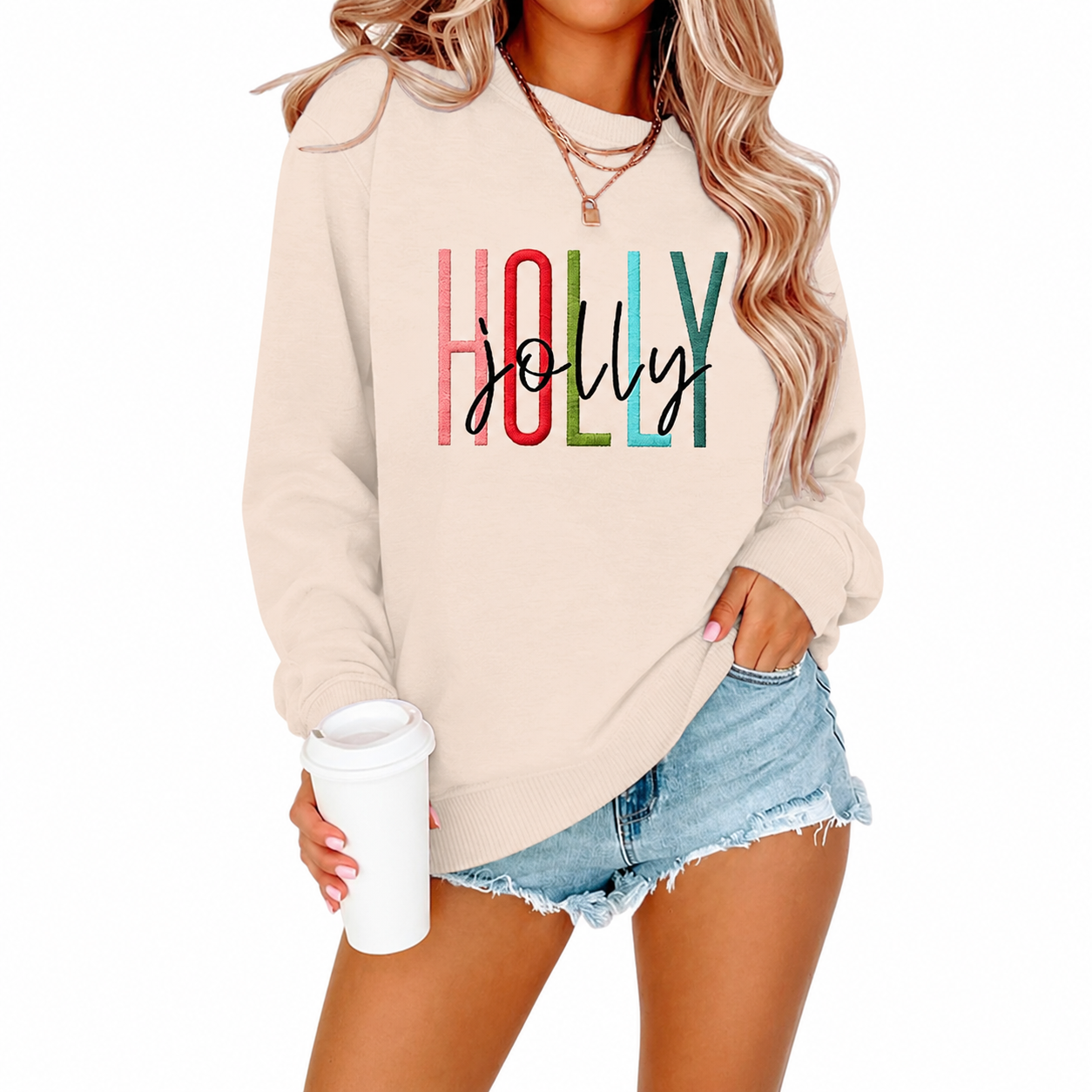 Christmas Embroidered Graphic Sweatshirt For Women  