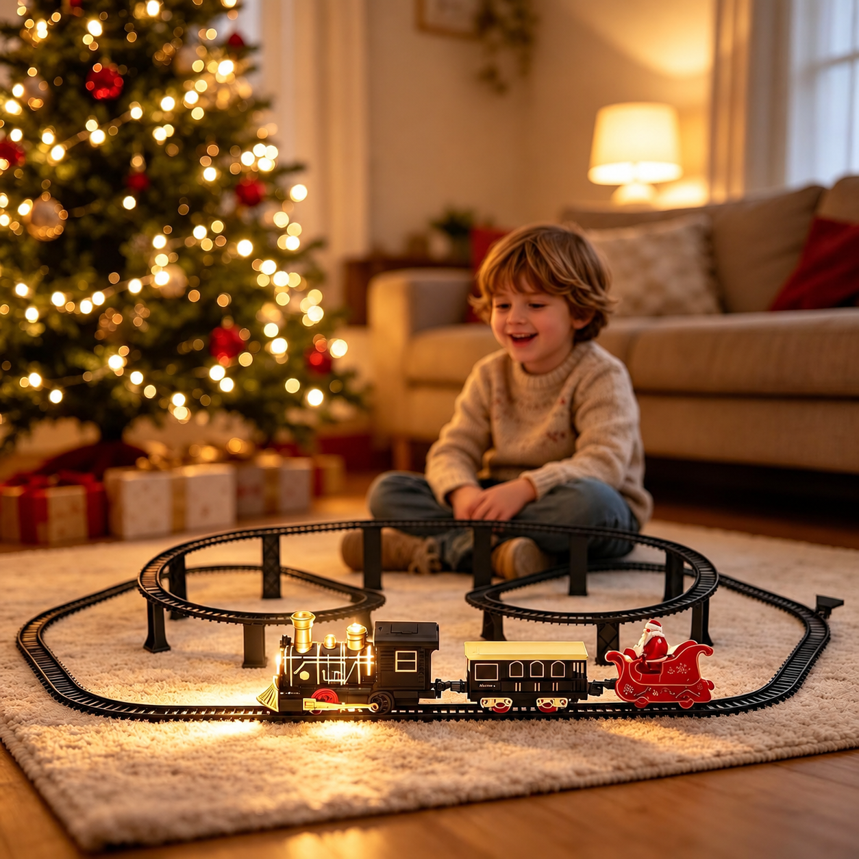 Christmas Electric Train Set With Elevated Tracks Lights And Music
