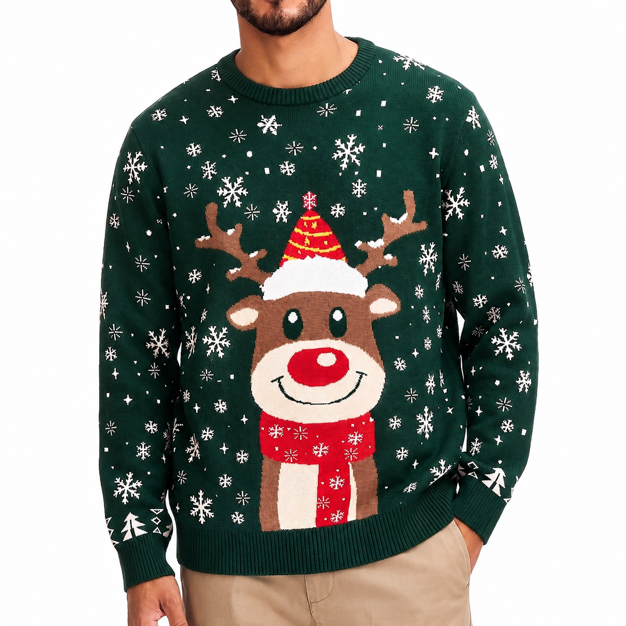 Festive Snowflake and Tree Knit Christmas Pullover Sweater for Men