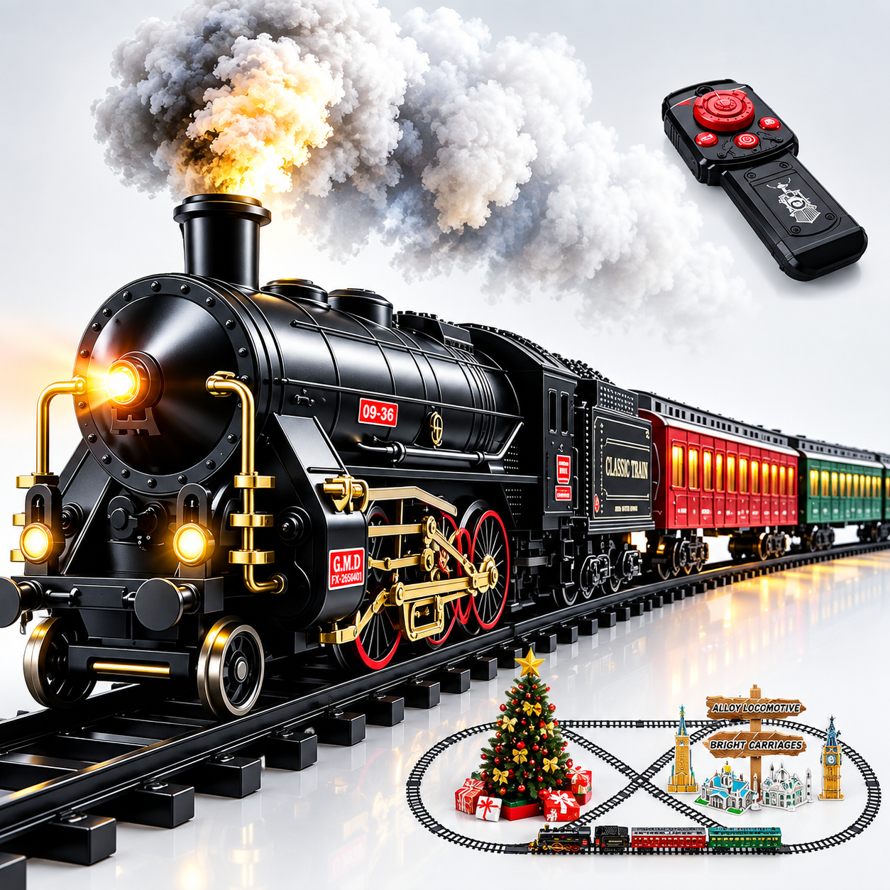 Christmas Electric Train Set With Elevated Tracks Lights And Music