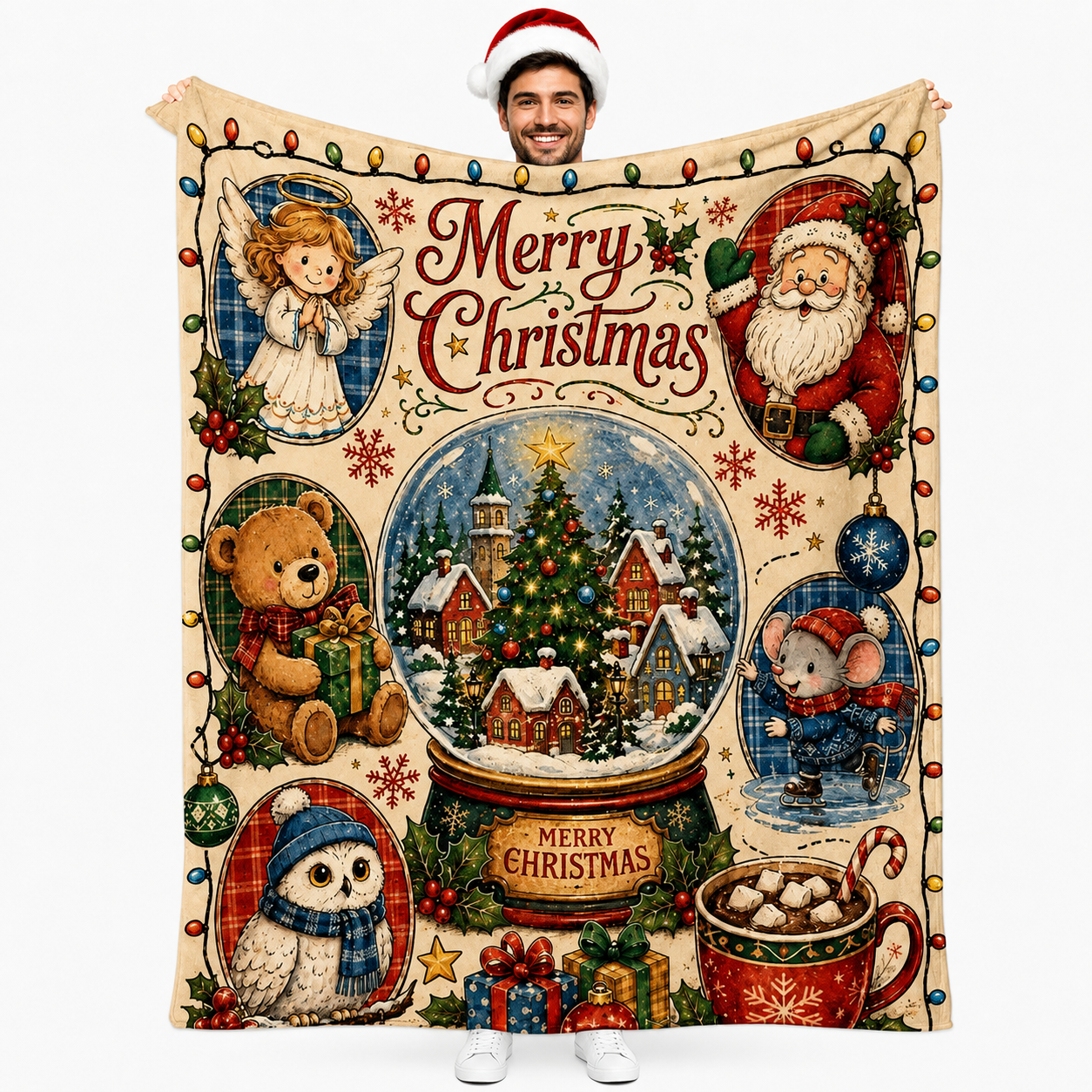 Merry Christmas Snow Globe Flannel Throw Blanket