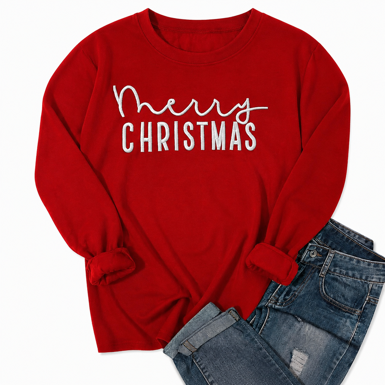 Christmas Embroidered Graphic Sweatshirt For Women  