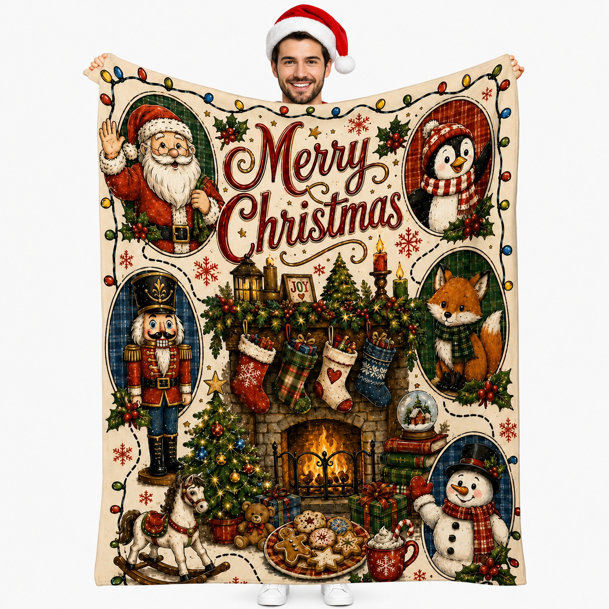 Merry Christmas Snow Globe Flannel Throw Blanket