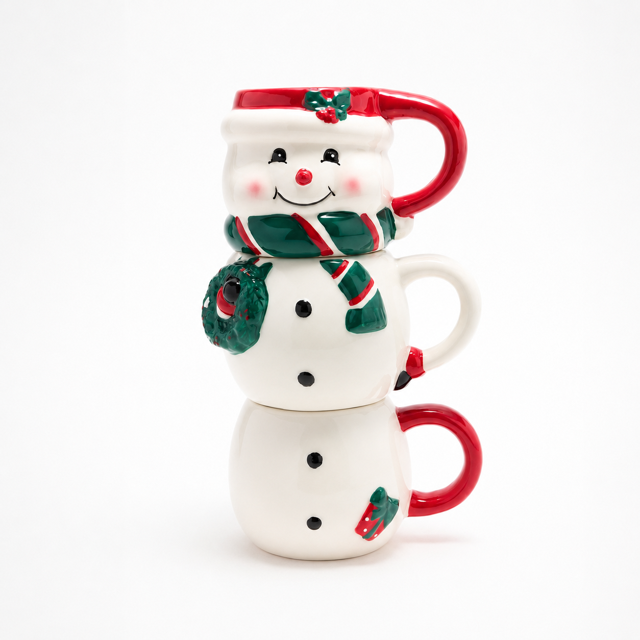 3 Pieces Holiday Ceramic Mugs Set For Christmas 