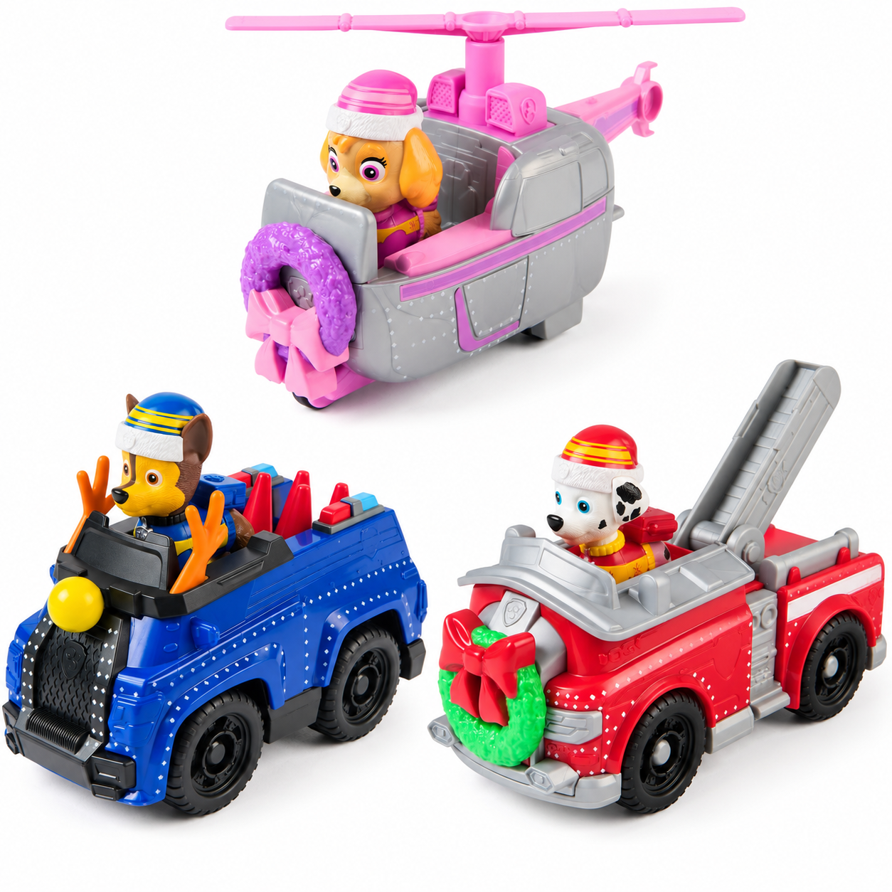 Christmas Holiday Rescue Vehicles With Action Figures Kids Toy Set