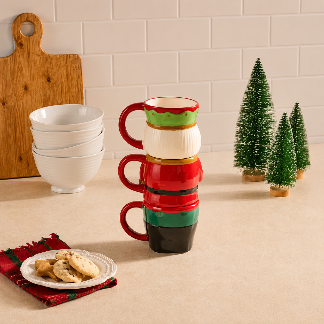3 Pieces Holiday Ceramic Mugs Set For Christmas 