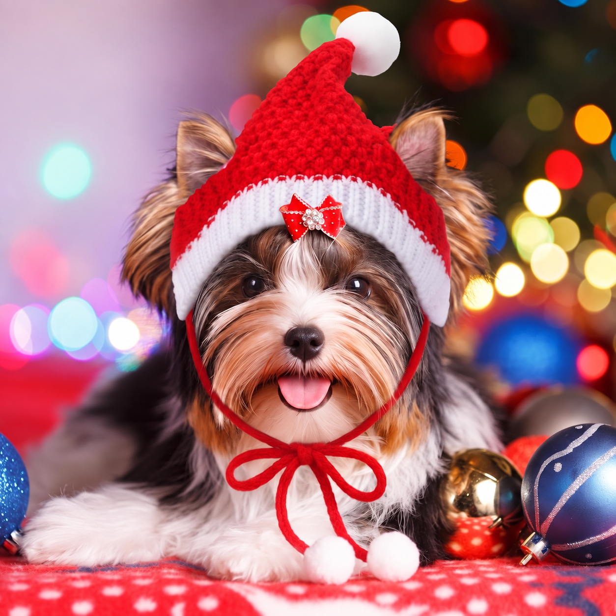 Pack of 4 Christmas Knitted Santa Hats for Dogs and Cats