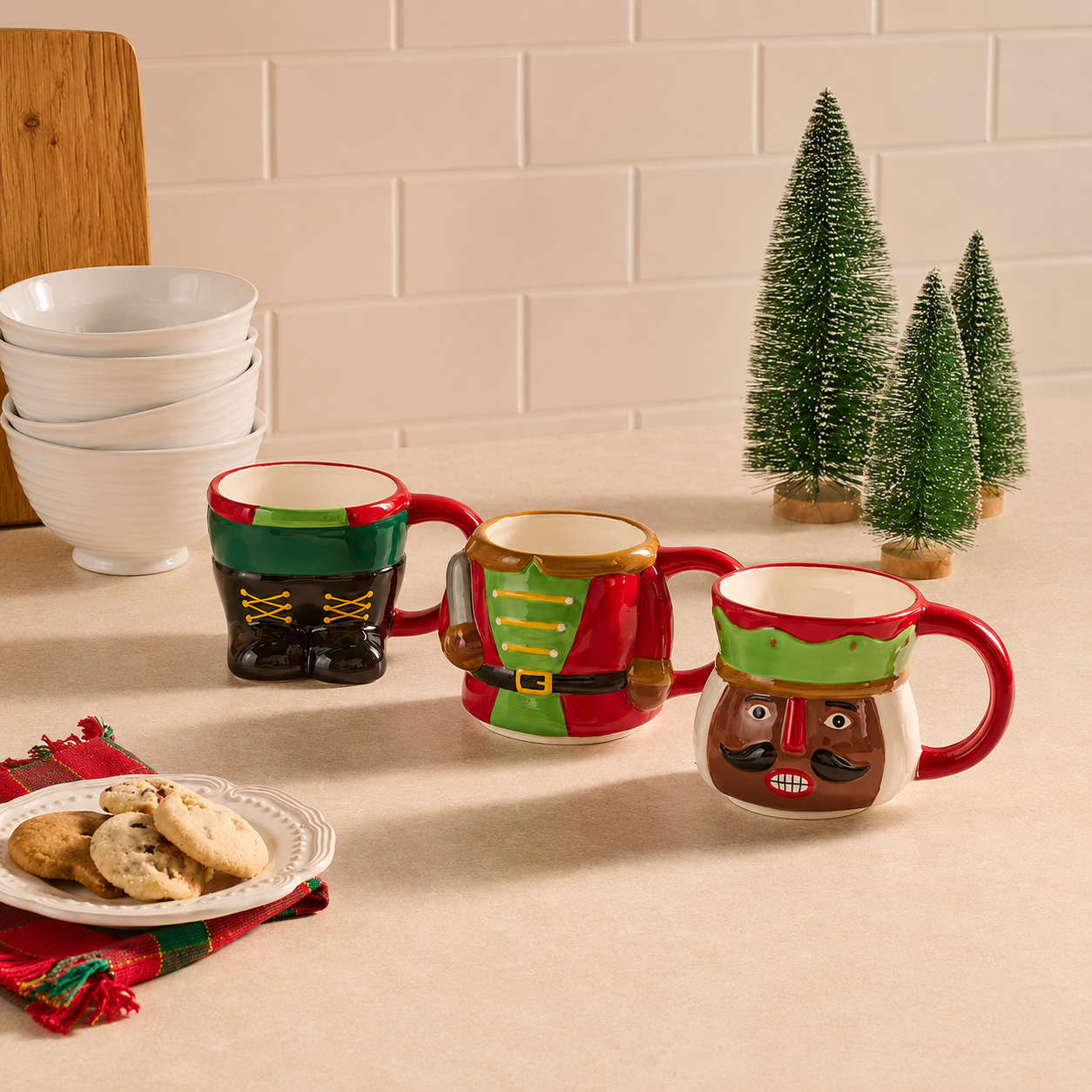 3 Pieces Holiday Ceramic Mugs Set For Christmas 