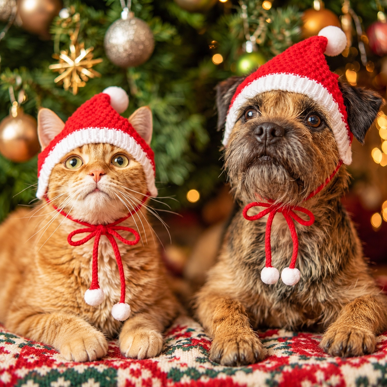 Pack of 4 Christmas Knitted Santa Hats for Dogs and Cats