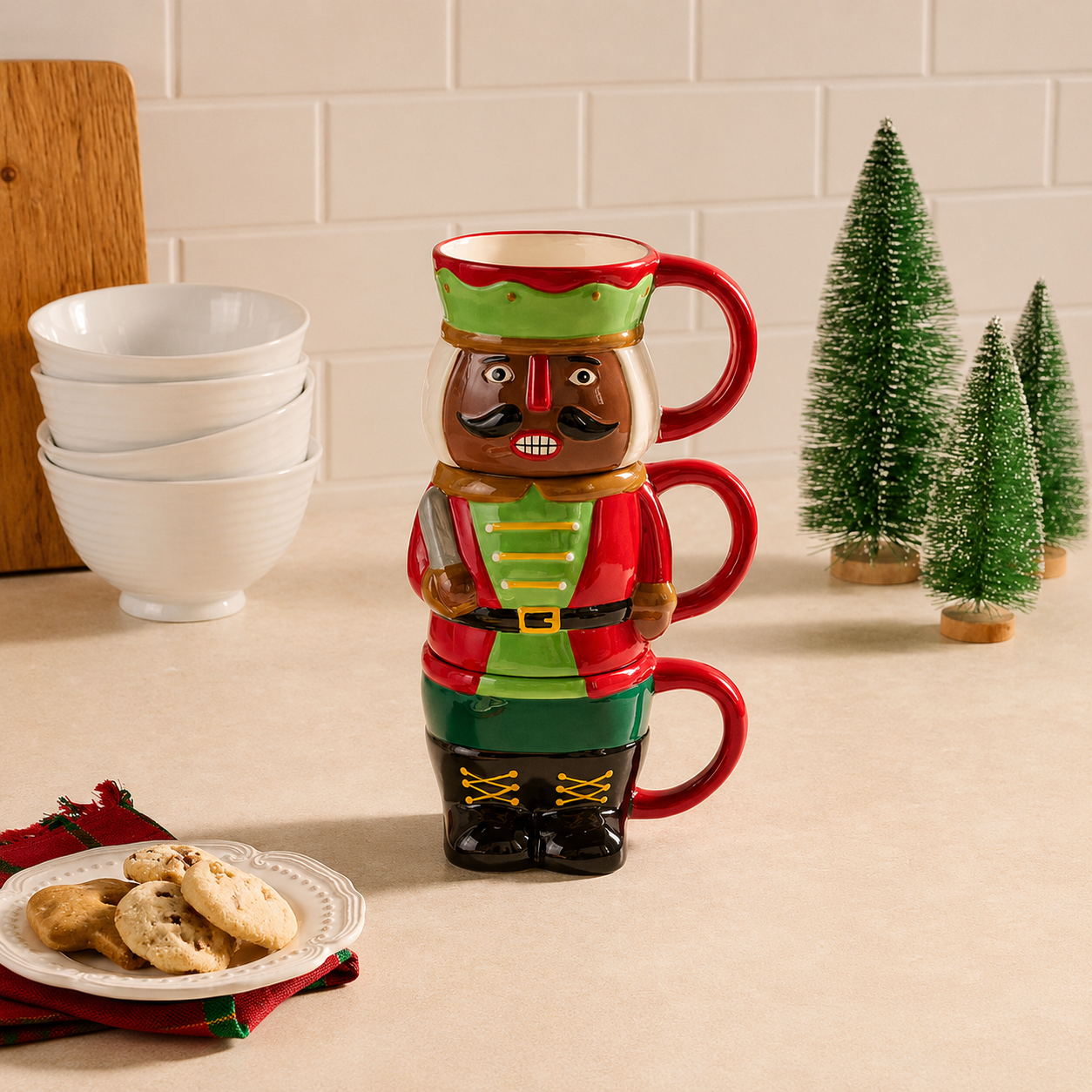 3 Pieces Holiday Ceramic Mugs Set For Christmas 